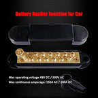 1/4" Stud Power Distribution Block Bus Bar with 12 x #8 Screws, Ampper 5.3" 12V 150A Marine BusBar Brass Battery Distribution Block W/Cover for Car Boat Solar (Black)