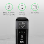 APC UPS 1500VA Sinewave UPS Battery Backup, BR1500MS2 Backup Battery Power Supply, AVR, 10 Outlets, (2) USB Charger Ports