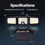 VIVOHOME Solar Flood Lights Outdoor, 256 LED 2500LM Motion Sensor Lights, 3 Adjustable Heads Security Lights, IP65 Waterproof, 270° Wide Lighting Angle Solar Powered Lights for Porch, Yard
