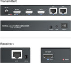 HDMI Extender Splitter1x2 HD 4K @60Hz up to 60m(196ft)-Loop Out-Over CAT5/CAT6/CAT7 Cable HDMI Transmitter and Receiver with IR Power Switch and EDID