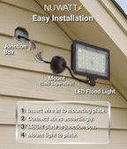 NUWATT 15W LED Flood Light, 3CCT 3000K/4000K/5000K Selectable, IP65 Waterproof Lighting, 1/2" Adjustable Knuckle Mount, 2100 Lumens, 120-277V, Outdoor Security Floodlight for Yard, Bronze, UL