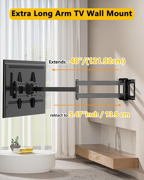 48'' Extension Extra Long Arm TV Wall Mount, Heavy Duty Full Motion TV Wall Mount for 37 to70,75,77,80,85'' Screens, Max VESA 600x400mm, Hold 110 lbs, 16''-24'' Wood Studs/Concrete/Brick Wall