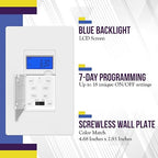 Enerlites 7 Days Digital in-Wall Programmable Timer Switch for Lights, Fans, and Motors, Single Pole, Neutral Wire Required, 7-Day 18 ON/Off Timer Settings, with Blue Backlight, HET01, White, 4 Pack