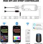 XXK DR03W WiFi SPI 5~24V RGB Controller - Designed for Addressable LED Strip Lights, Compatible with Alexa Google Home Siri Smart Life Tuya APP Control Work with RC03RF WR01RF 2.4GHz Remoter etc