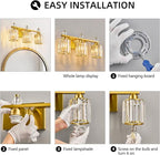 FDPBY Bathroom Vanity Lights 3-Light Gold Modern Crystal Vanity Light Fixtures Over Mirror Crystal Bathroom Vanity Lighting Fixtures
