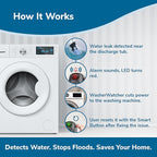 WasherWatcher Laundry Tub Overflow Protector - Water Leak Shut Off Detectors w/ LED Indicator, Alarm, Water Sensor, & More - Easy to Install Washing Machine Leak Detector for Any Drain System