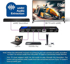 OREI 8K eARC HDMI 2.1 Switch 4x1, Switcher with Audio Extractor UltraHD Supports Upto 4K @ 120Hz PS5, Xbox, Gaming, Remote Contorl IR EDID HDCP 2.3 - Optical Out, L/R Headphones (BK-401ARC)