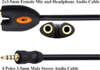 zdyCGTime 3.5mm Audio Headphone Y Splitter Cable 4-Pole 3.5mm AUX Male to 2 Port 3.5mm Female Headset Mic & Stereo Audio Y Splitter Cable for Earphone,for Smartphone, Samsung, LG, (17.5CM)(4Pole)
