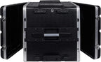 Sound Town Lightweight 10U PA DJ Rack/Road Case with 9U Rack Space, ABS Construction, 19” Depth, Retractable Handle, Wheels and Heavy-Duty Latches (STRC-A10UT)