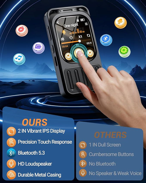 64GB Digital Voice Recorder with 2" Touchscreen & Bluetooth, 3072Kbps HD Dual Mic XIXITPY Audio Recording Device with Playback, Password, A-B Repeat, MP3 for Lectures, Meetings, Interviews