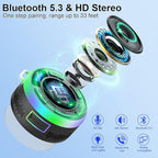 Shower Bluetooth Speaker IPX7 Waterproof, Portable Bluetooth Speakers with Suction Cup and Time Display, Crystal Sound&Bass LED Light 1100mAh, Wireless Shower Speaker for Outdoor/Kayak/ Gifts/Beach