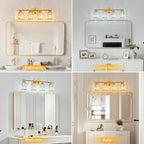 FDPBY Modern 4 Light Crystal Vanity Light, Brushed Gold Vertical Bathroom Light Fixture Over Mirror for Dressing Table Sink, Compatible with Dimmable Bulbs (Bulbs Not Included)