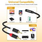 HOSONGIN RCA to 3.5mm Female Adapter (6-Inch) 2 Pack - Gold Plated Audio Converter for Headphones, Turntables, Car Stereos & Streaming - Connect Old School Gear to Modern Devices