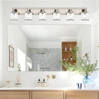 WINSHEN 6-Lights Brushed Nickel Bathroom Light Fixture Over Mirror, Modern Wall Sconce with Clear Glass Shades, E26 Bulb Base Vanity Lighting for Over Mirror Kitchen
