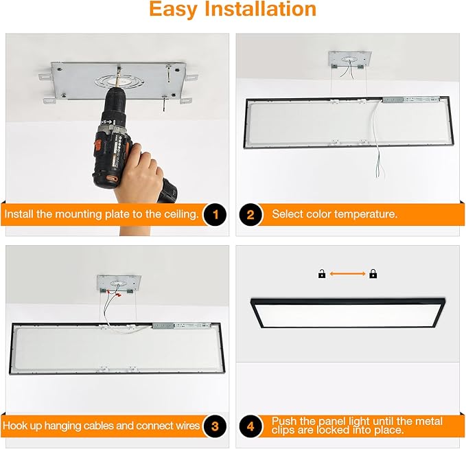 Mcacggo 12-Pack Black 1x4 LED Flat Panel Light Surface Mount, 5000K-4000K-3000K Selectable & Triac Dimmable, for Kitchen, Garage, 40W, 100-277V, ETL