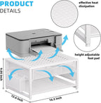Marbrasse Metal Printer Stand for Desk with Storage Drawer and 2 Pen Holders, 2-Tier Desktop Organizer Printer Table for Home Office, Multi-Purpose Desk Organizer for Fax Machine Scanner Files(White)