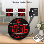 WallarGe Large Digital Wall Clock with LED Display, Electric Wall Clock with Temperature, Auto DST, Date, and Day, 5-Level Brightness for Office, Bedroom, Living Room, Classroom Décor