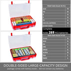Aptbyte Battery Organizer Storage Holder Box Case with Tester- 269 Batteries Double-Sided Variety Pack, Holds AA AAA 4A C D Cell 9V 3V Lithium LR44 CR2 CR123 CR1632 18650 Button- Red (Box Only)