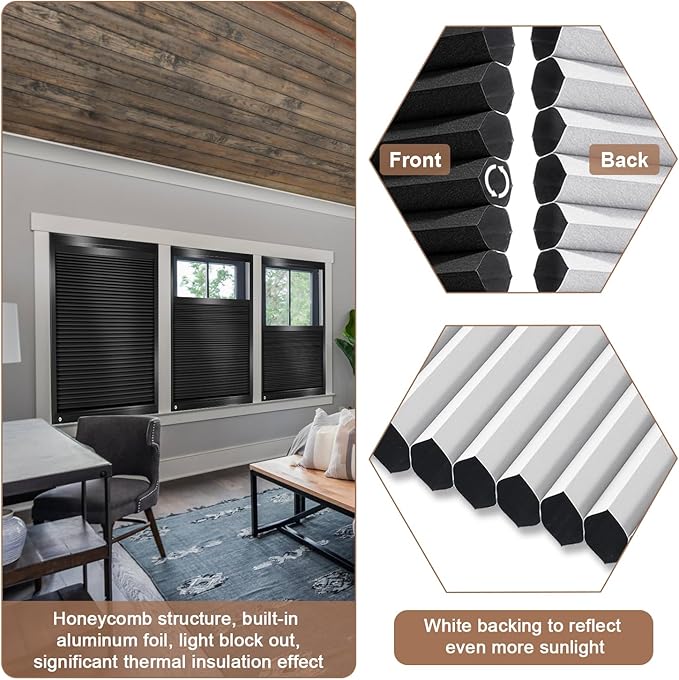 LEXEN Smart Bottom Up Honeycomb Shades - WiFi Enabled Motorized Cellular Blinds Compatible with Alexa/Google Home Easy Install Blackout Honeycomb Blinds with Aluminum Frame Customize Size-Black