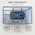 Pipishell TV Wall Mount, Full Motion Wall Mount with Dual Arms, Swivel, Extension for 26-65 inch Flat or Curved TVs up to 99 lbs, Max VESA 400x400mm, 3 Bracket Heights, Fits 12″/16″ Wood Studs, PIMF4