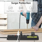 JUNNUJ 20 Amp Power Strip Heavy Duty 2 Pack,Heavy Duty 20 Amp Surge Protector 4800J, Garage Metal 6 Outlets 12 Gauge Extension Cord 10ft