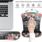 Ergonomic Mouse Pad Wrist Support and Keyboard Wrist Rest Set with Coasters, Non-Slip PU Base, Easy Typing and Relieve Wrist Pain for Home Office Working Studying, Floral Quote Bible Verses Psalm 46:5