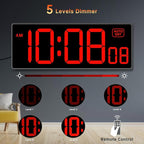 Soobest Digital Wall Clock with Seconds for Gym, Remote Countdown Timer Large LED Display 5 Dimmer (10.2" Red)