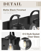 Beionxii 4-Light Bathroom Light Fixtures, Black Bathroom Vanity Light with Clear Glass Shade, Modern Vanity Lighting Fixtures Over Mirror Living Room Hallway, BX-VL03MB-4CG