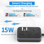 10 in 1Power Strip NTONPOWER Ultra Thin Flat Plug Extension Cord with 4 USB Ports(Include 2 USB C) Surge Protector Power Strip with Flat Cord 6 Widely Spaced Outlet(2 Side) 5 Ft Extension Cord-Black