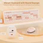 Nowlike Wireless Keyboard and Mouse Combo, Retro Typewriter Keyboard with Round Keycaps, Full-Size Ergonomic, Brown, Ideal for Windows PC, Home, Office, and College, Wireless Keyboard Mouse Combo