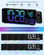 EVILTO Projection Alarm Clocks, RGB Desk Clock with 180° Rotatable Projector 15 Color Display, Date Temperature and Weekday, DST, Snooze, Ambient Lighting for Living Room,Bedroom Bedside Office Decor