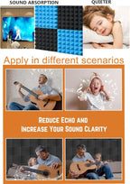 Sound Proof Foam Panels for Wall 24 Pack Acoustic Panels Sound Absorbing 2" X 12" X 12" Fire-Proofed Soundproofing Foam High Density Sound Dampening Panels for Room Studio Pyramid Blue Black