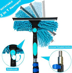 20 Ft+ Reach 2 In 1 Window Squeegee Duster with 5-to-12 Foot Extension Pole, Cleaner Tool with 3-Stage Telescoping Pole, Cleaning Kit with Rotatable Head - Chenille Cloth + Microfibre Cloths Head