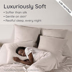 Bambaw 100% Viscose Derived from Bamboo Sheets King Size Set – 6pcs Deep Pocket King Sheets Cooling, Fits Up to 16'' with Elastic Corner Straps, Super Soft Bedding Set (Sand)