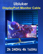 Ubluker 10K 8K DisplayPort 2.1 Cable 54Gbps 13 FT, Certified DP to DP Cord 4K 240Hz 165Hz 144Hz 120Hz 10K 8K 120Hz Nylon Braided UHBR HDCP2.3 FreeSync G-Sync RTX5090 Gaming Monitor PC Projector