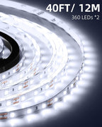 JNGMAIR 40ft LED Strip Lights with Remote, 6500K Daylight White Dimmable Tape Lights, 12V 720 LEDs 2835 Strong Adhesive Rope Lights for Cabinet Kitchen Ceiling Closet Vanity Mirror Stairway Basement