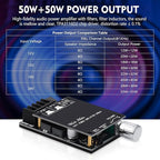 Audio Amplifier Board, ZK-502C Mini Bluetooth Amp Receiver 2.0 Channel 50W x 2, DC 9-24V Stereo Power Amplifier with Bluetooth and AUX Inputs for Home Speakers