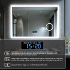 LUVODI Bathroom Mirror LED Lighted: 40x24 inch Rectangle Makeup Vanity with Bluetooth Speaker, Time Display, Magnifier, Anti-Fog, Memory Function, 3 Color Temperature