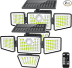 daphino 3000LM Solar Lights Outdoor with Motion Sensor,4 Head 270° Wide Angle Street Area Lights,IP65 Waterproof Security Lighting with 3 Modes(Remote,2 Pcs)