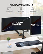 HUANUO 13-32 Inch Dual Monitor Stand, NITROGLIDE™ Dual Monitor Mount, Monitor Stand 2 Monitors, Ergonomic Adjustable Tilt/Swivel/Rotate, Weight Max 19.8 lbs, VESA 75/100mm