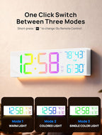 18.5" Large Digital Wall Clock with Remote Control, Big LED Display Digital Clocks with Night Light, Alarm, Countdown, DST, Temp, Date for Living Room, Bedroom, Office, Gift for Seniors(White)
