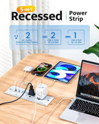 Recessed Power Strip with 20W USB C Port, Fast Charging USB A Port Conference Recessed Outlet, Space-Saver for Furniture Side Table, End Table, Desk Outlet with 6ft Cord, 45° Thin Flat Plug, White