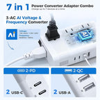 DOACE 220V to 110V Converter for European Travel - 350W 7 in 1 Voltage Converter US to Europe with 3AC, 2QC+2PD for Using U.S. Devices Abroad - Hair Straightener Shaver Toothbrush Laptop Camera Phone