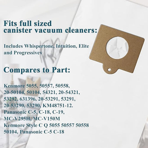 5-Star 6 Pack Type Q/C HEPA Replacement Vacuum Bags Compatible with Kenmore and Sears Canister Vacuum Fits Kenmore 5055 50557 50558 53291 Replace Part 53292.