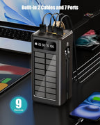Feidyns 90000mAh Solar Battery Charger, 35W Fast Charging Solar Power Bank,Built-in USB-C/Lightning Cables for Camping,Travel,Emergencies,Tech Devices| 9-Port PD/USB-C, LED Flashlight