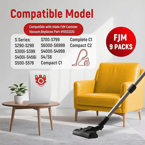 3D Airclean Dust Bags Replacement for Miele FJM Vacuum Compact C2 Compact C1 Complete C1 S241 S290 S300i S500 S700 S4 S6 Series (Pack of 15) with 3 Motor Protection Filters 3 Air.Clean Filters