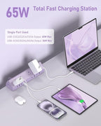 Jgstkcity Desk Clamp Power Strip,65W Fast Charging Station,4 USB-C,4 USB-A,1200J Surge Protector,ETL Listed,1875W Extension Cord,Multiple Outlets for Home, Office (Purple, 6 FT Cable)