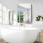 Silver Bathroom Mirror, 18 x 24 Inch Rectangle Mirrors for Wall, Rounded Corner Metal Framed Wall Mounted Mirror for Over Sinks Living Room Bedroom Entryway Hangs Horizontal/Vertical