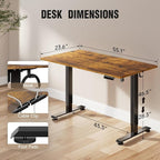 Veken 55 Inch, Height Adjustable Sit Stand Up, Wood Desktop, Work Home Office Computer PC Table, Tall Standup Workstation, Gaming Writing Study Bedroom Rising Desks, Brown
