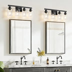 DIKAIDA Bathroom Vanity Light, 4-Light Modern Matte Black Wall Sconce Lighting with Clear Glass Shade, Bathroom Lighting Fixtures Over Mirror,Vintage Wall Mounted Lamps for Mirror Bedroom,Living Room